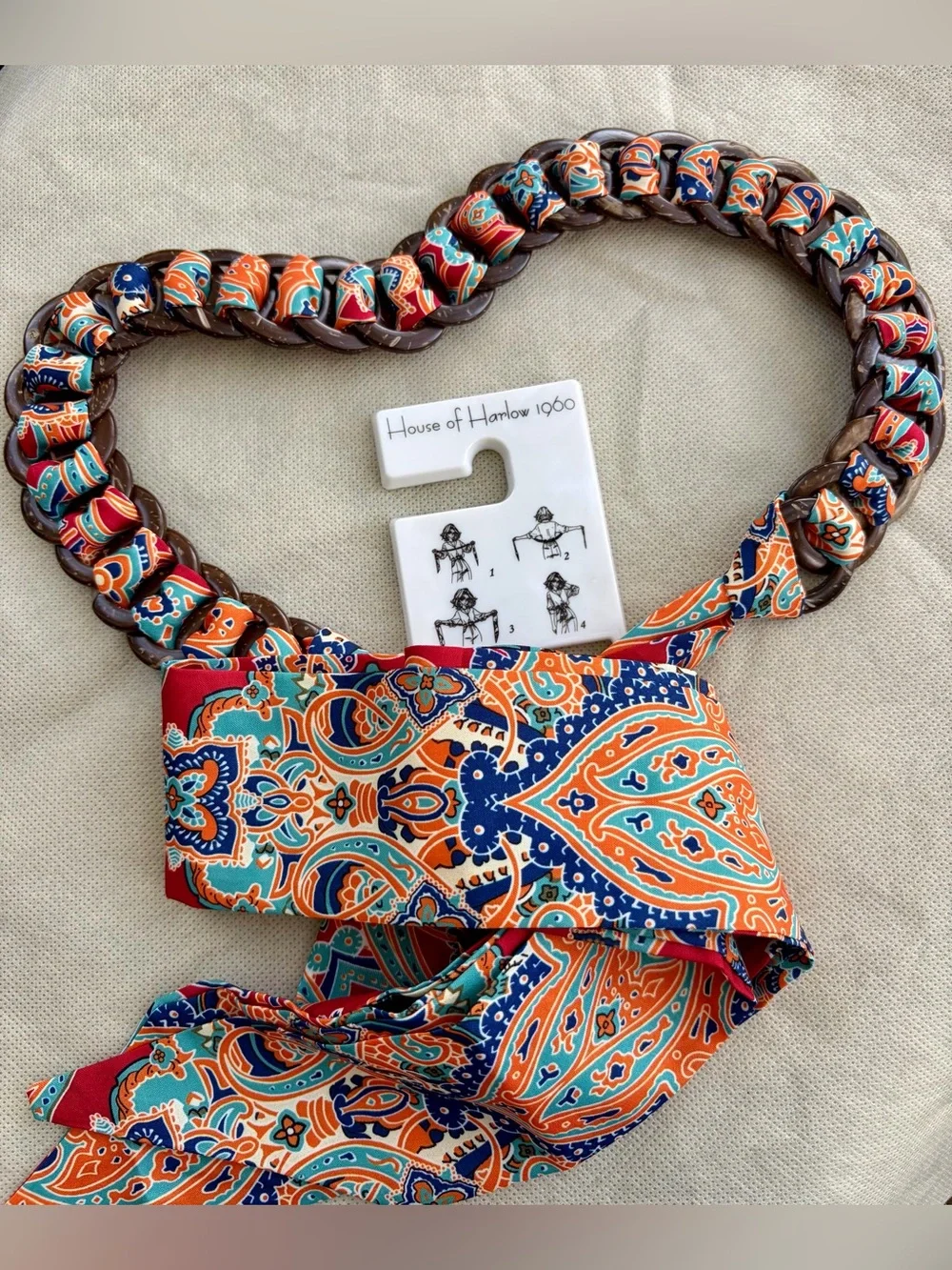 NWT HOUSE OF HARLOW 1960 Braided Paisley Scarf Belt  - Red, Orange, Teal, Blue